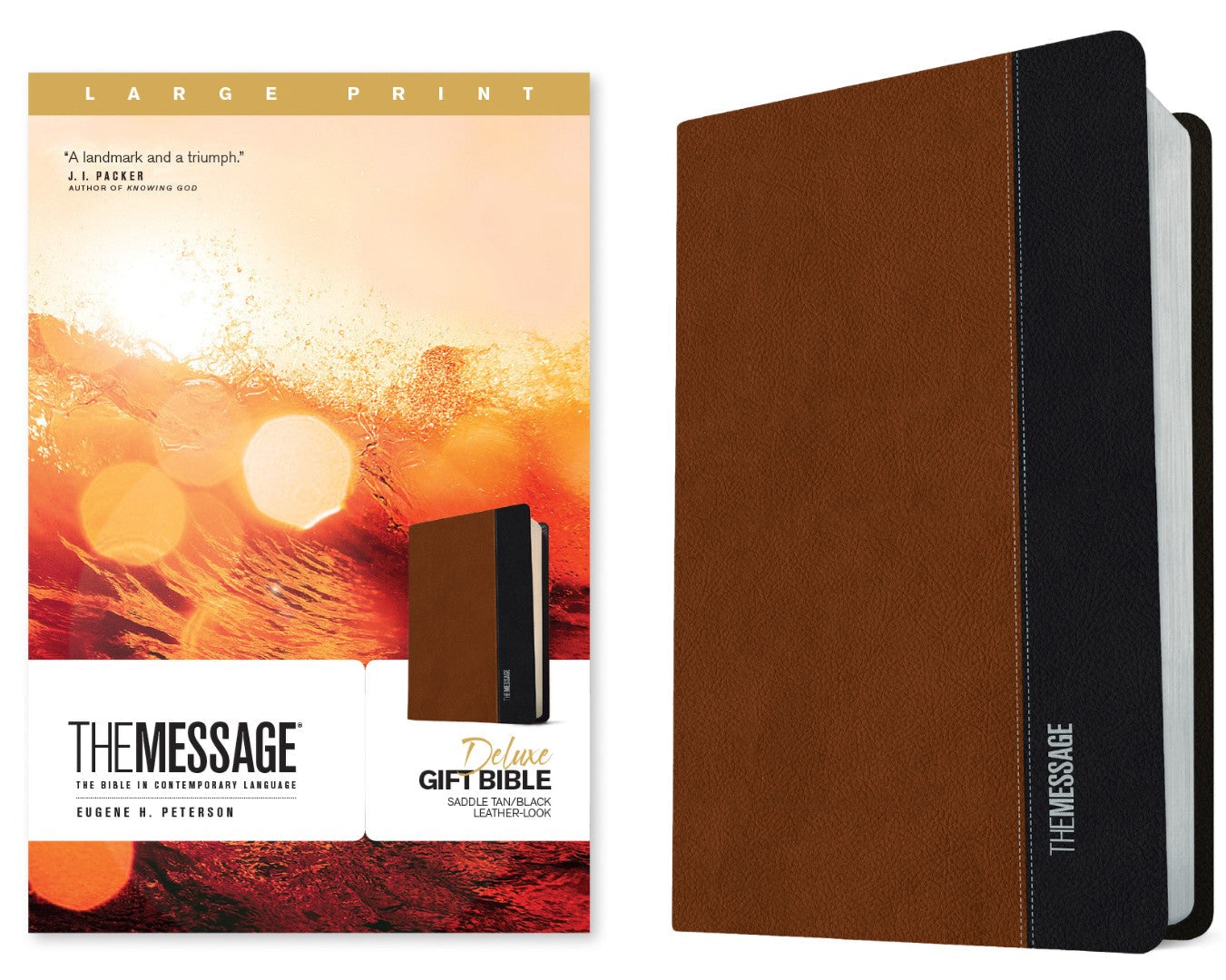 Message Deluxe Gift Bible, Large Print, Saddle Tan/Black - Re-vived