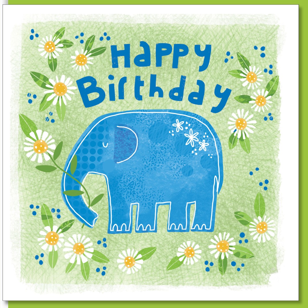 Birthday Elephant & Daisies Greeting Card - Re-vived