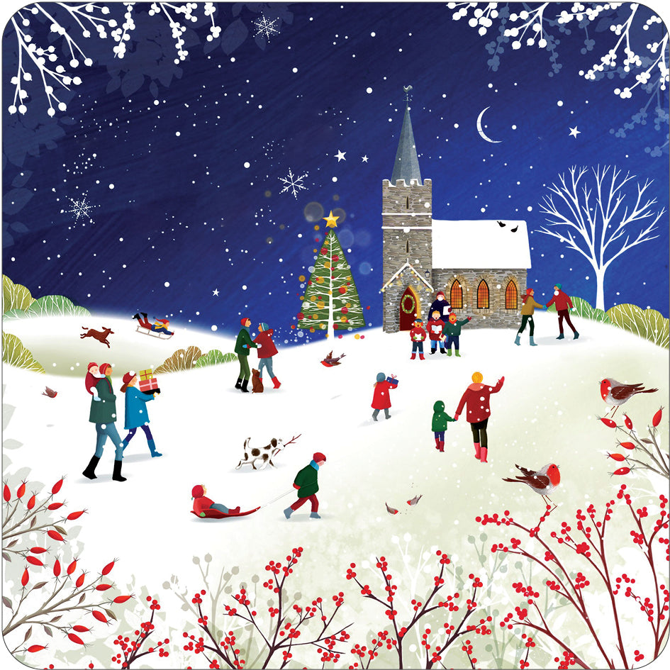 Church at Christmas Cork Coaster - Re-vived