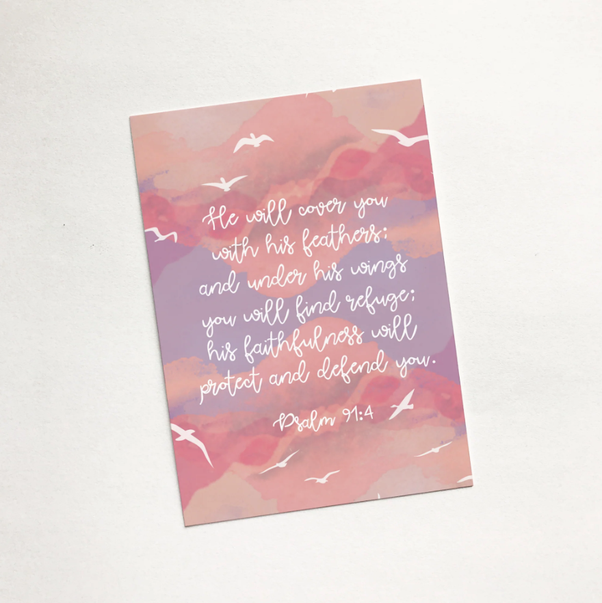 Under His Wings (Sunset) - Christian Mini Card - Re-vived