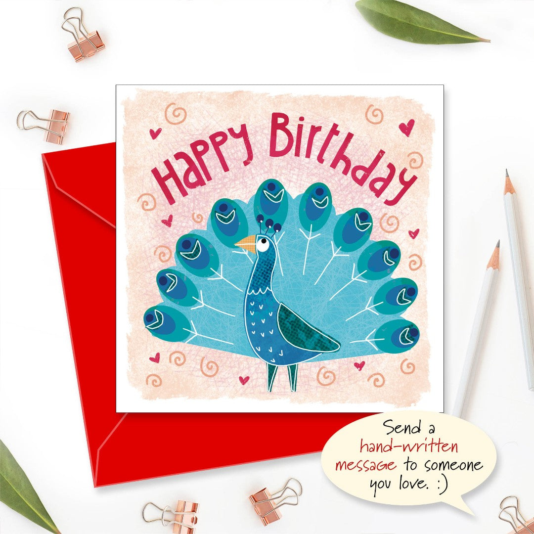 Happy Birthday Peacock Greetings Card - Re-vived