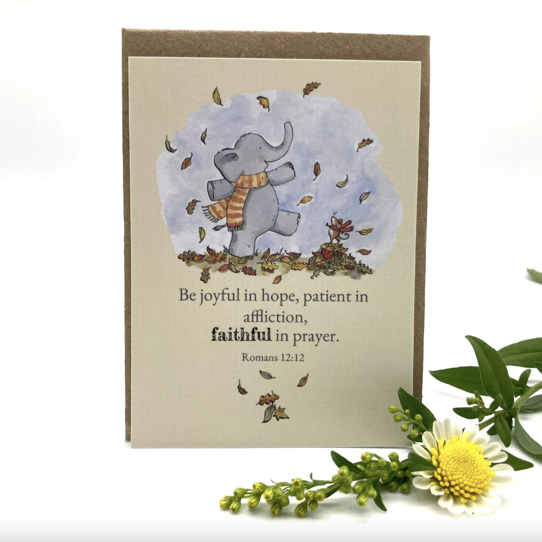 Be Joyful In Hope Patient In Affliction Elephant Prayer Card - Re-vived