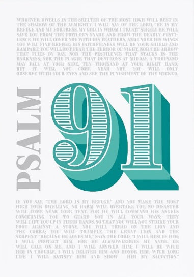Psalm 91 - Modern Christian Typographic - A4 Print - Green - Re-vived