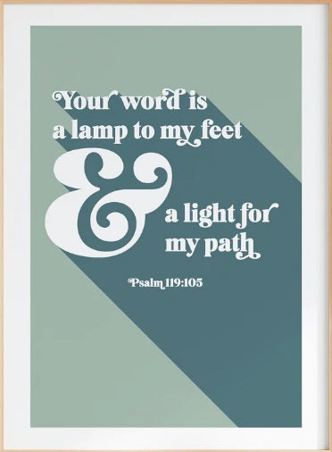 Your Word Is A Lamp To My Feet - Psalm 119 - A4 Print -Green - Re-vived