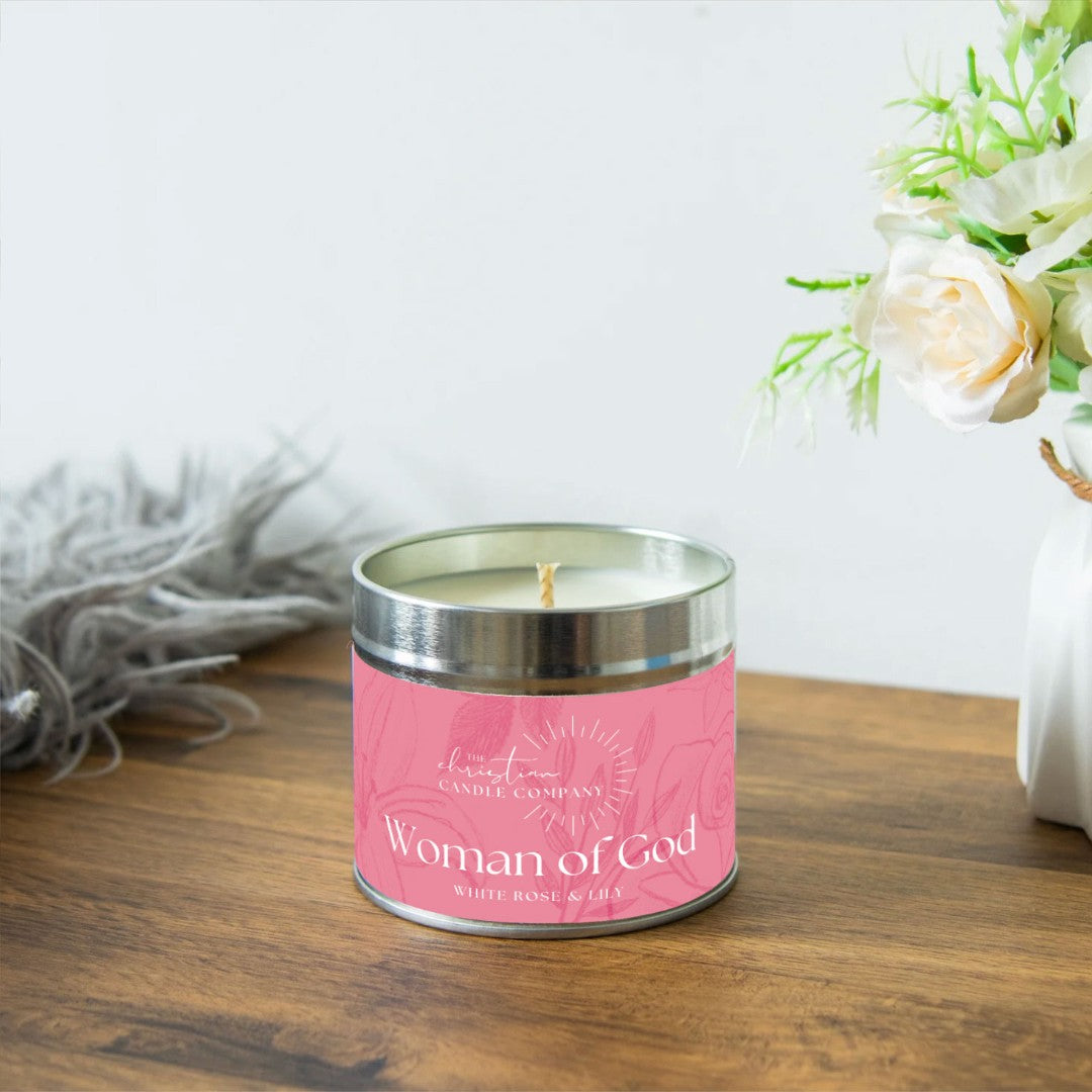 Woman Of God - White Rose & Lily Scented Candle In A Tin - Re-vived