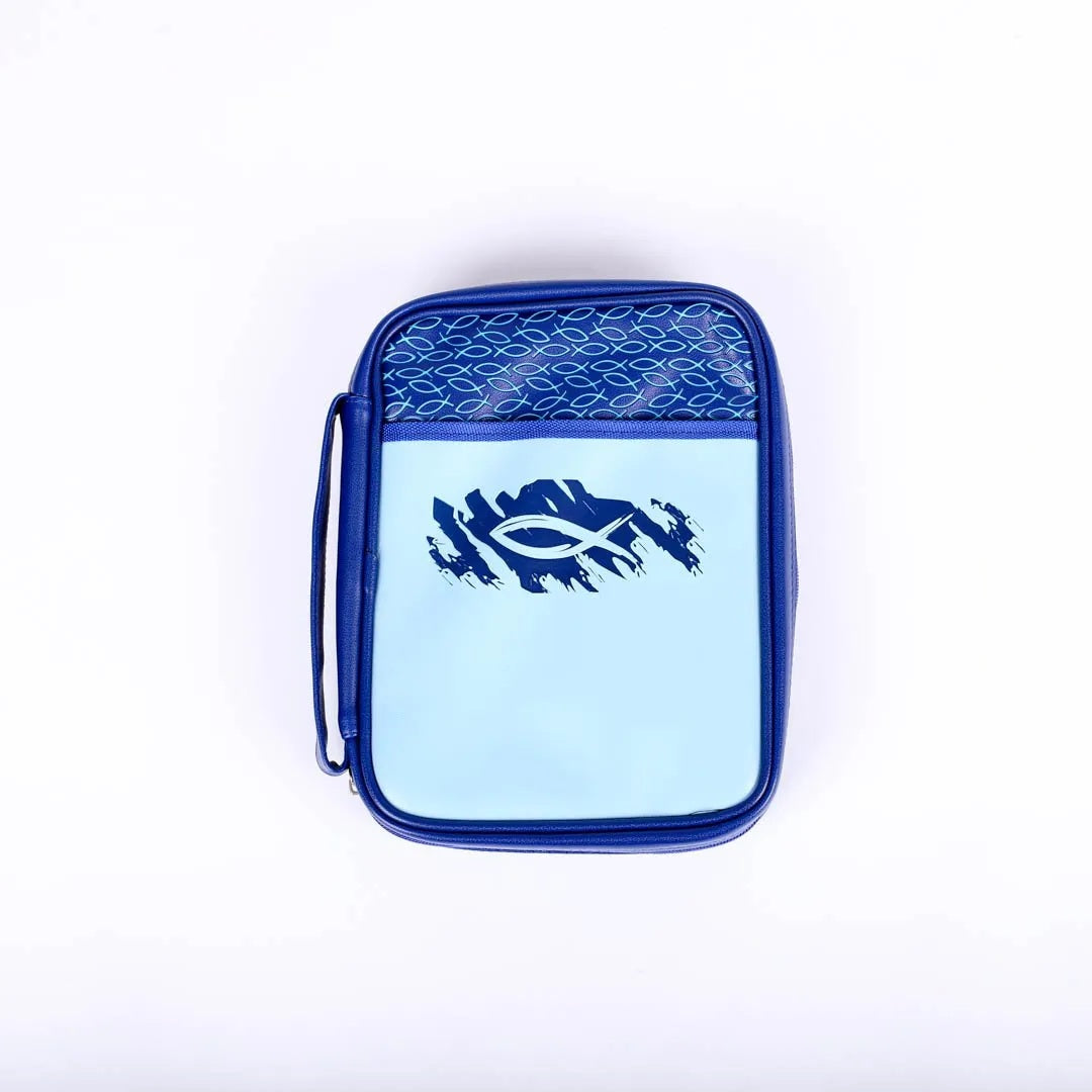 Bible Cover Swash Fish 2-Tone Blue Imitation Leather Large