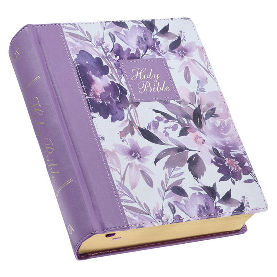 Purple Floral Faux Leather Hardcover Note-Taking Bible - Re-vived