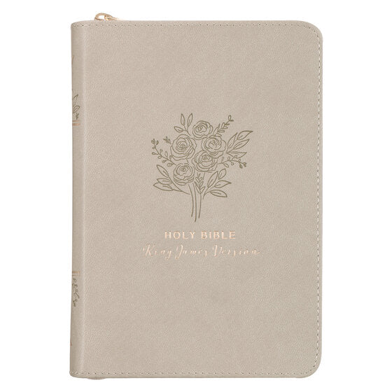 Taupe Bouquet Faux Leather Compact King James Version Bible - Re-vived