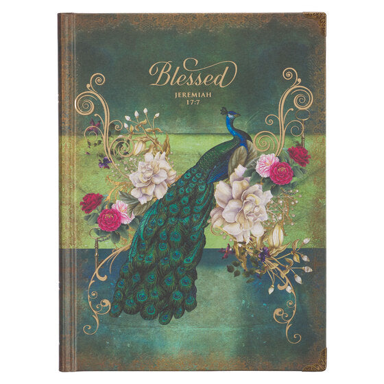 Blessed Blue Peacock Hardcover Journal - Jeremiah 7:7 - Re-vived