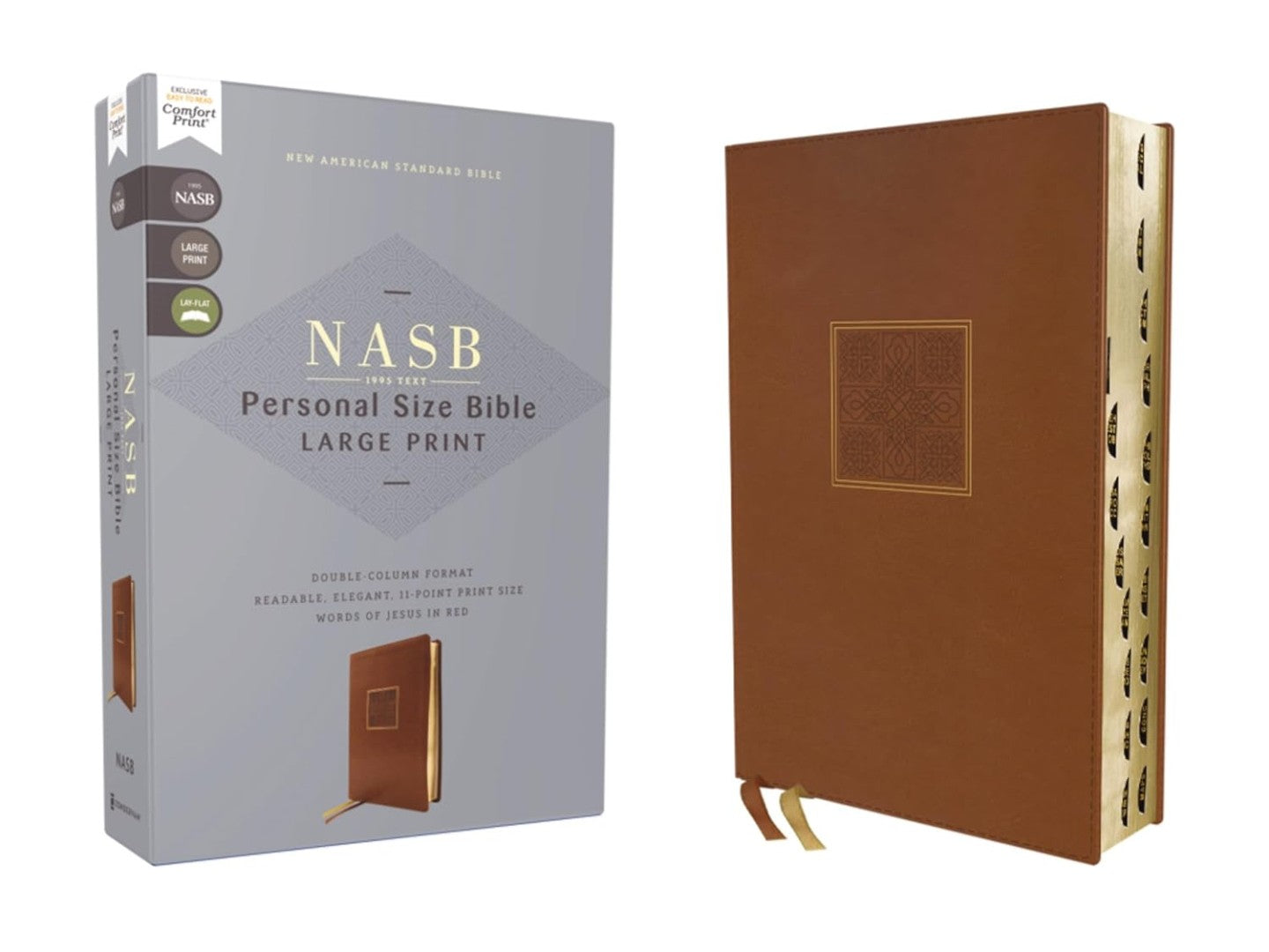 NASB, Personal Size Bible, Large Print, Leathersoft, Brown - Re-vived