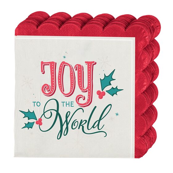 Joy to the World Red Scalloped Paper Napkin Set - Re-vived