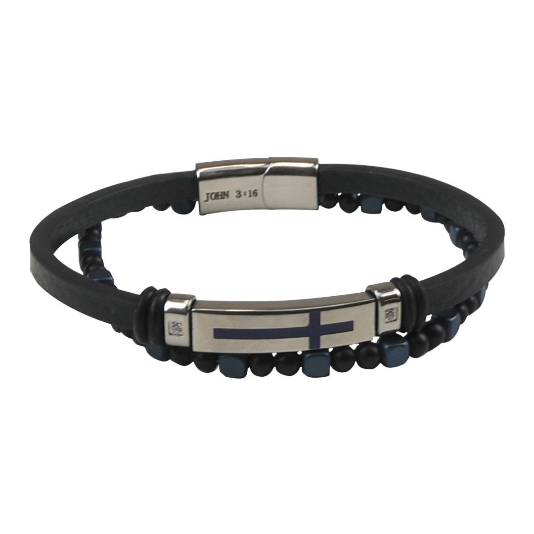Cross Bead Leather Bracelet - Re-vived