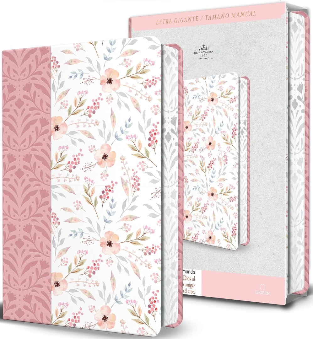 Biblia RVR60 Letra Gigante, Simil Rosada Con Flores Y Cantos - Re-vived