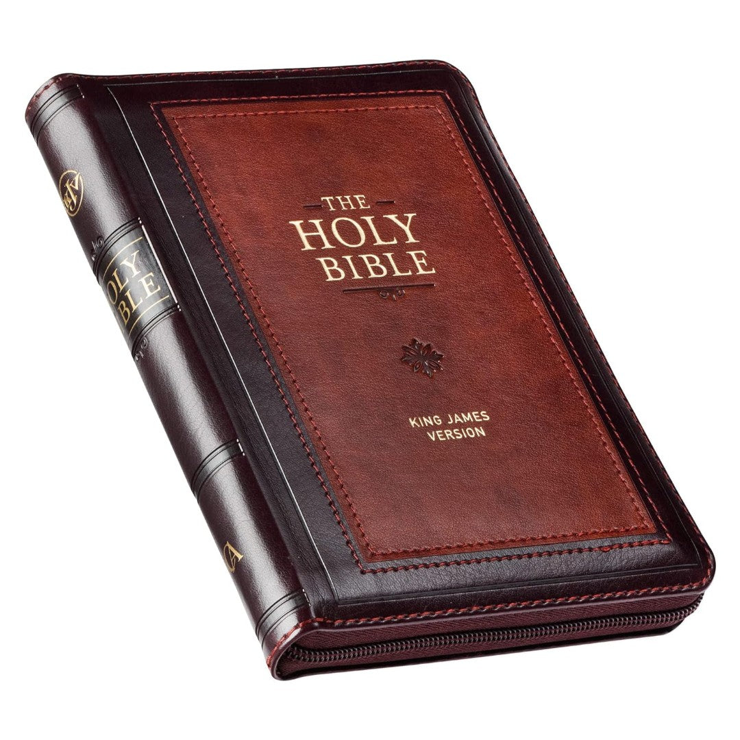 Burgundy And Saddle Tan Framed Faux Leather Compact KJV - Re-vived