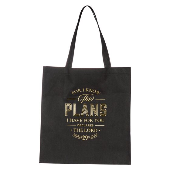 The Plans Black Reusable Non-woven Shopping Tote Bag - Re-vived