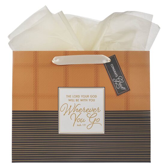 Wherever You Go Brown Striped Plaid Large Landscape Gift Bag - Re-vived