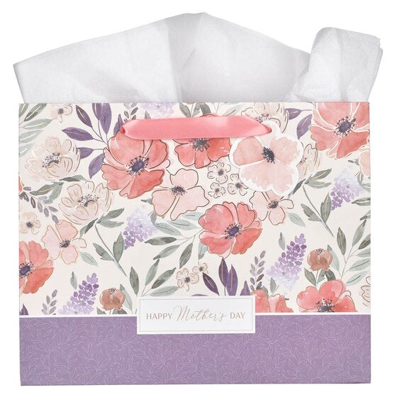 Happy Mothers Day Coral Poppy Large Landscape Gift Bag - Re-vived