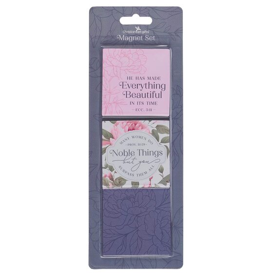 Noble Things Pink Floral Magnet Set - Proverbs 31:29 - Re-vived