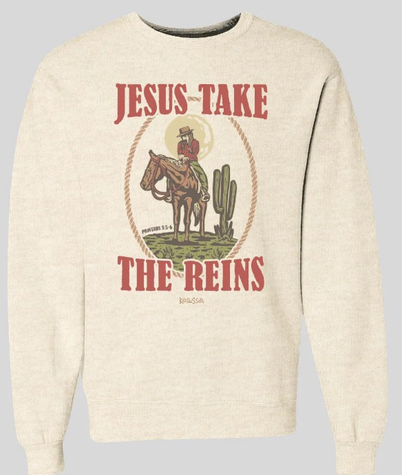 Jesus Take the Reins Crew Fleece Medium - Re-vived