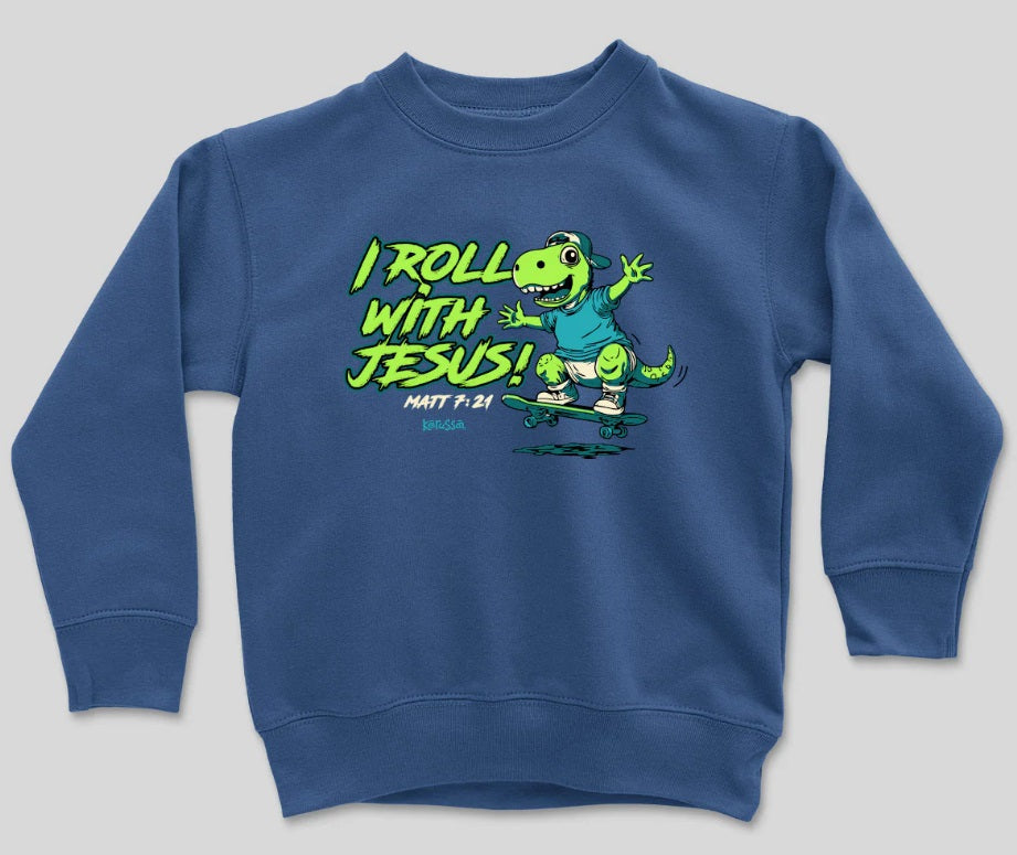 Dino Skateboard Kids Crew Fleece Large - Re-vived