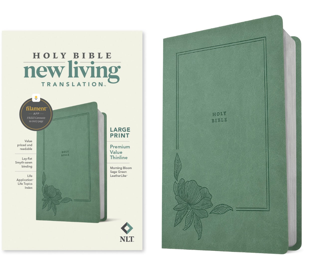 NLT Large Print Premium Value Thinline Bible, Sage Green