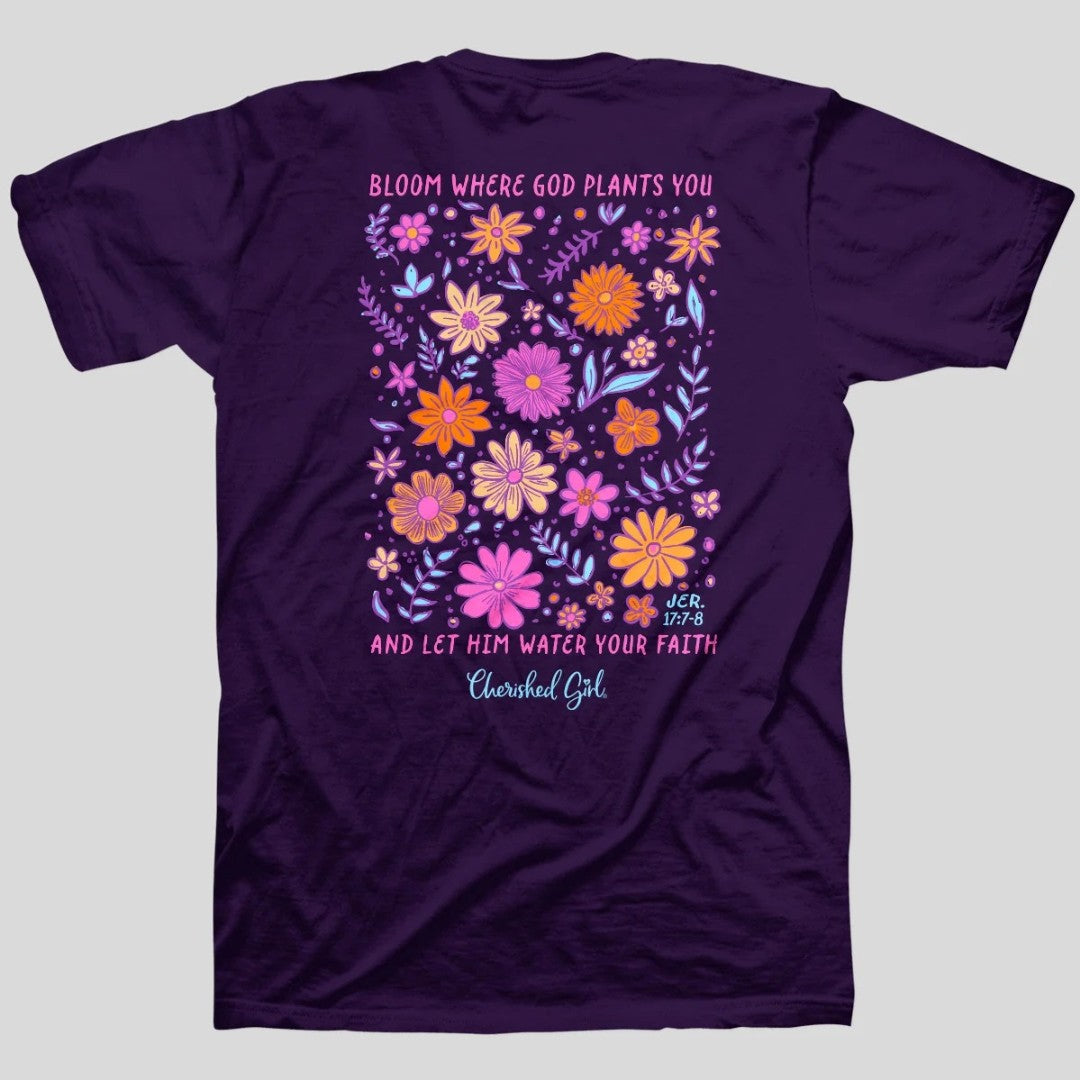 Bloom Where God Plants Cherished Girl T-Shirt 3XL - Re-vived