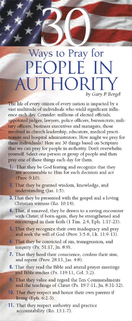 30 Ways to Pray for People in Authority (pack of 50) - Re-vived