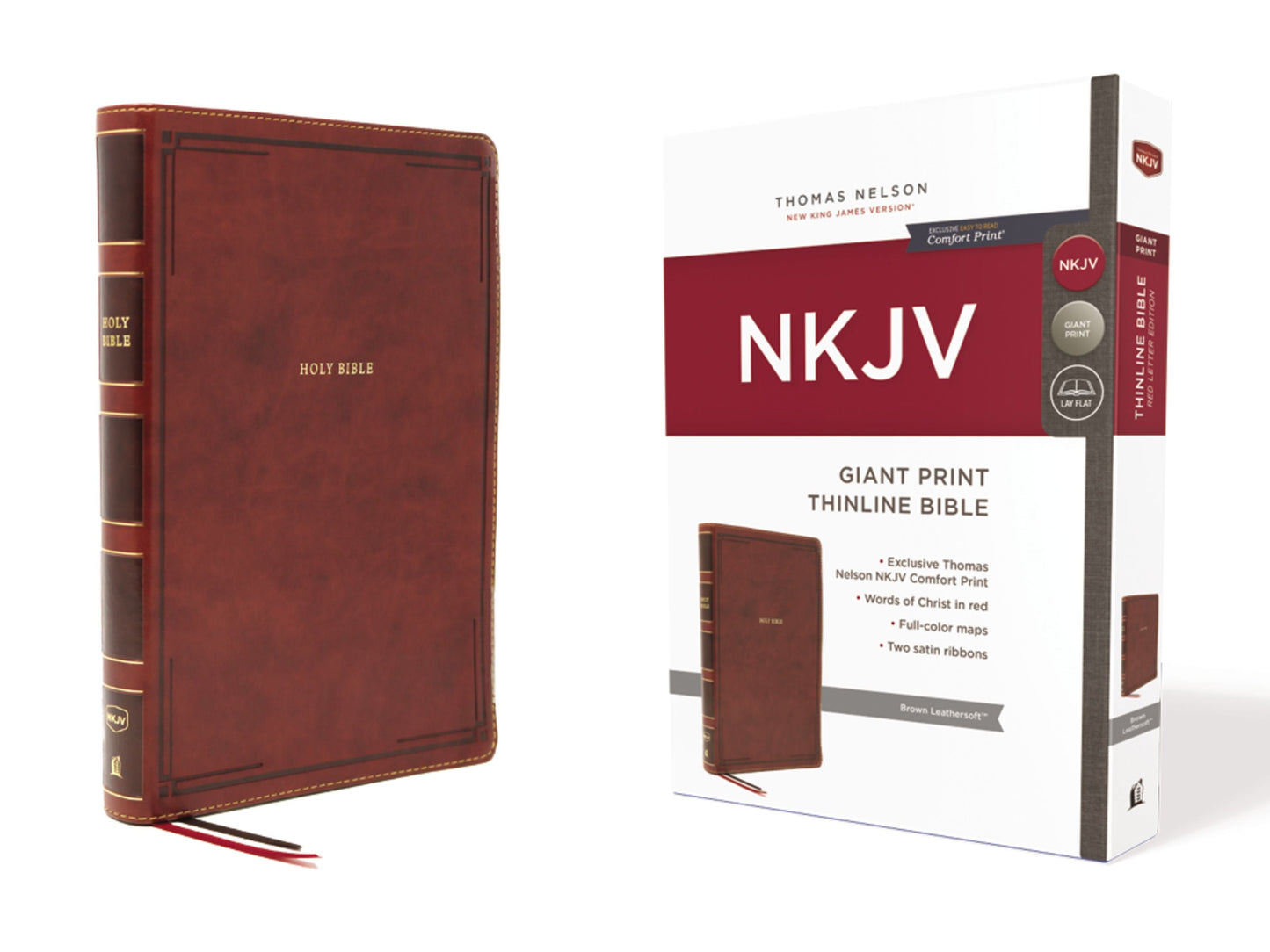 NKJV Thinline Bible, Brown, Giant Print, Red Letter Edition - Re-vived
