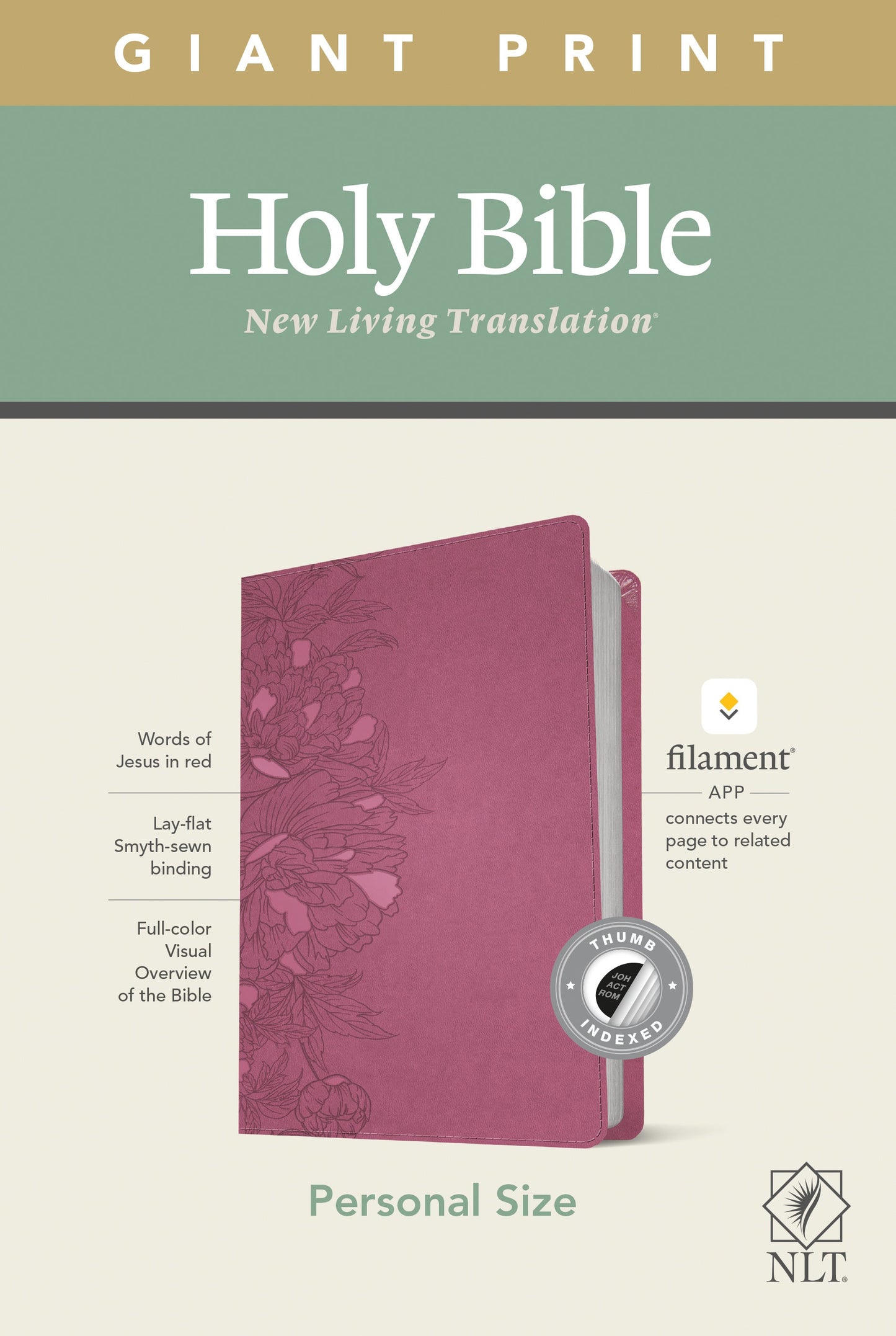 NLT Personal Size Giant Print Bible, Filament Edition, Pink - Re-vived