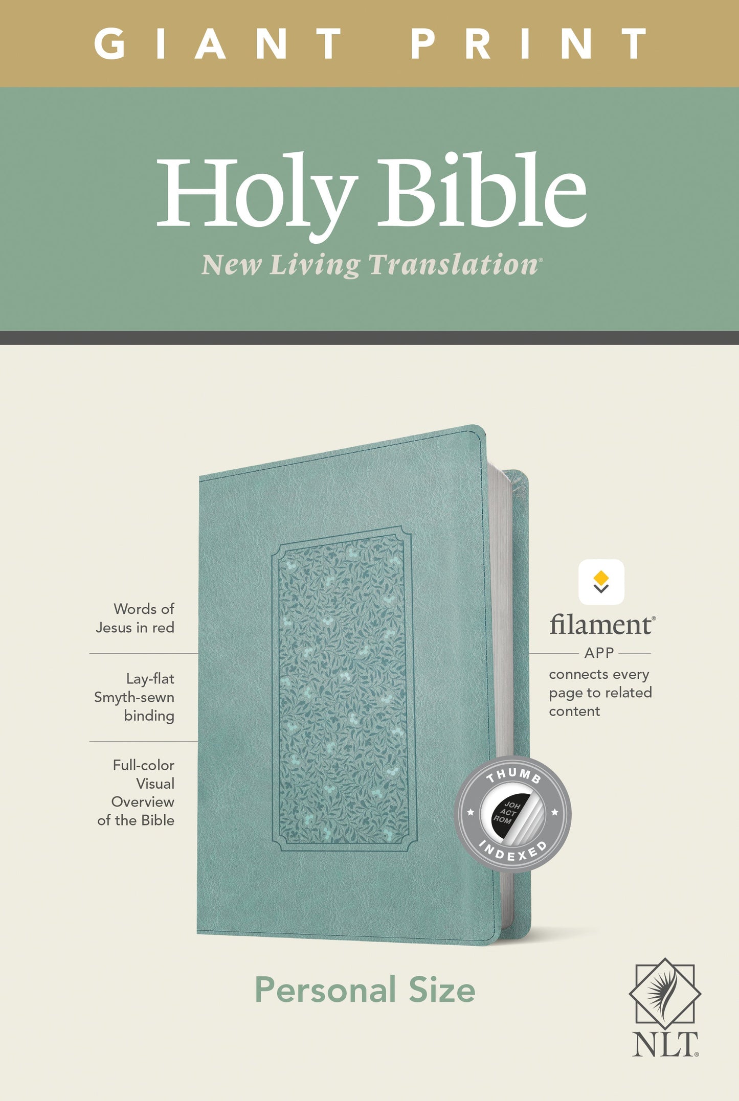 NLT Personal Size Giant Print Bible, Filament Edition, Teal - Re-vived