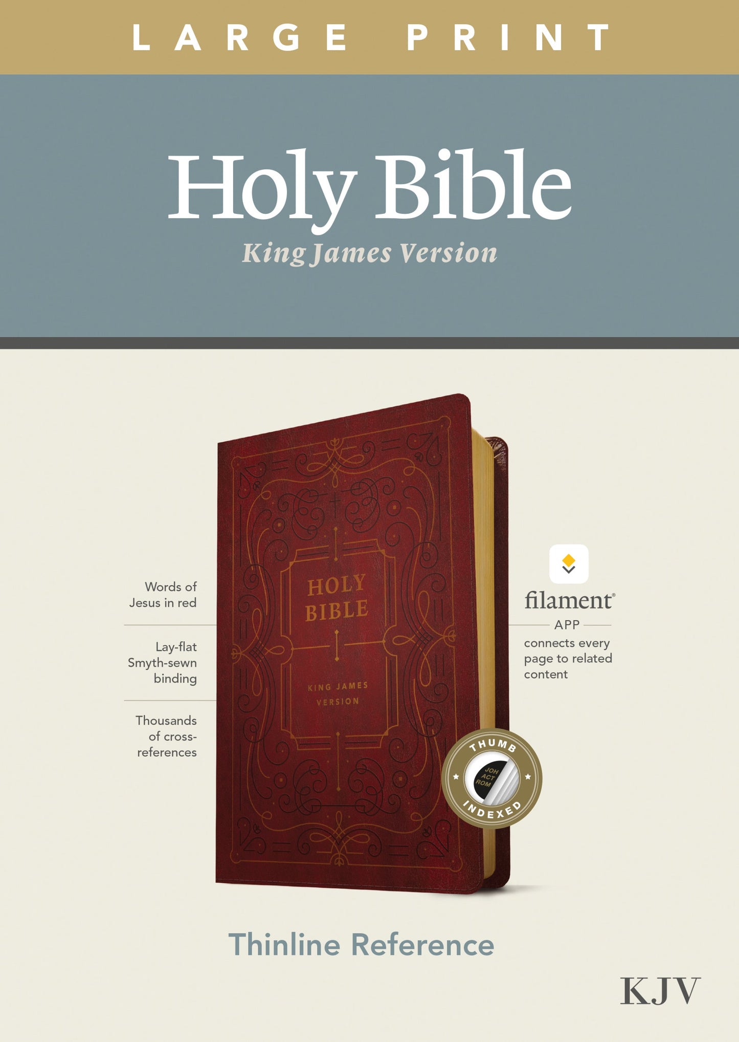 KJV Large Print Thinline Reference Bible, Filament Enabled Edition (Red Letter, LeatherLike, Ornate Burgundy, Indexed) - Re-vived