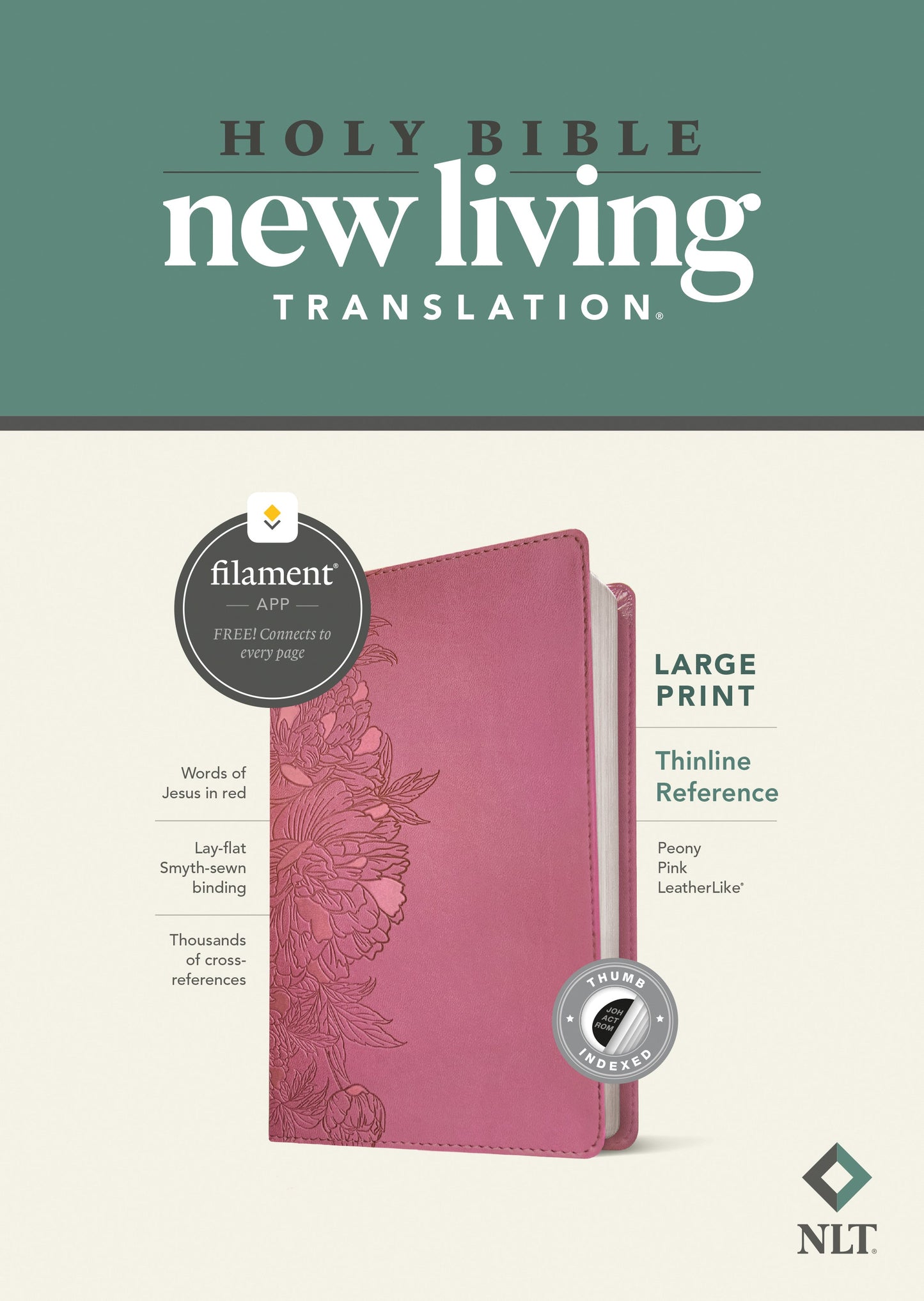 NLT Large Print Thinline Reference Bible, Filament, Peony - Re-vived