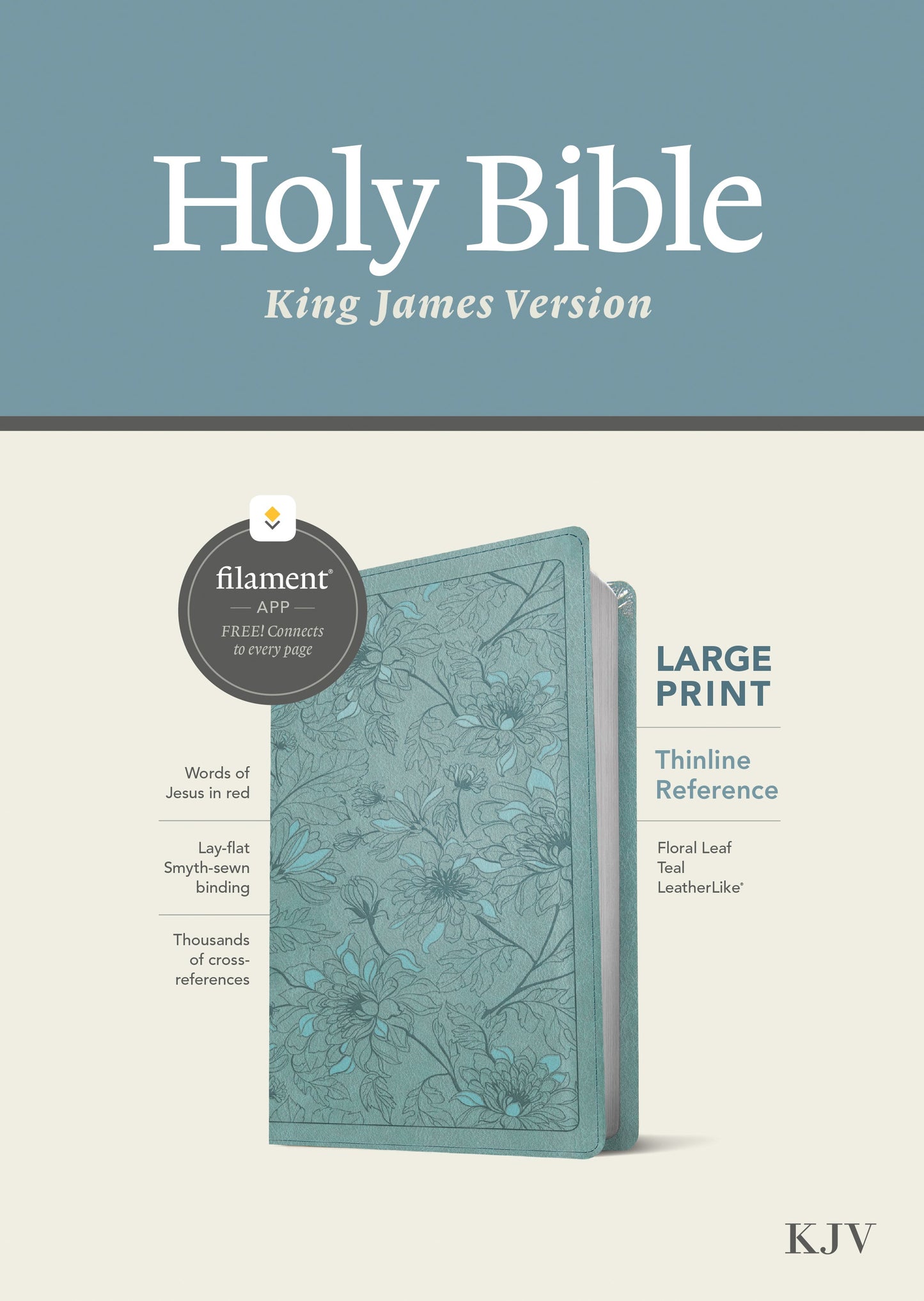 KJV Large Print Thinline Reference Bible, Filament Enabled Edition (Red Letter, Leatherlike, Floral Leaf Teal) - Re-vived