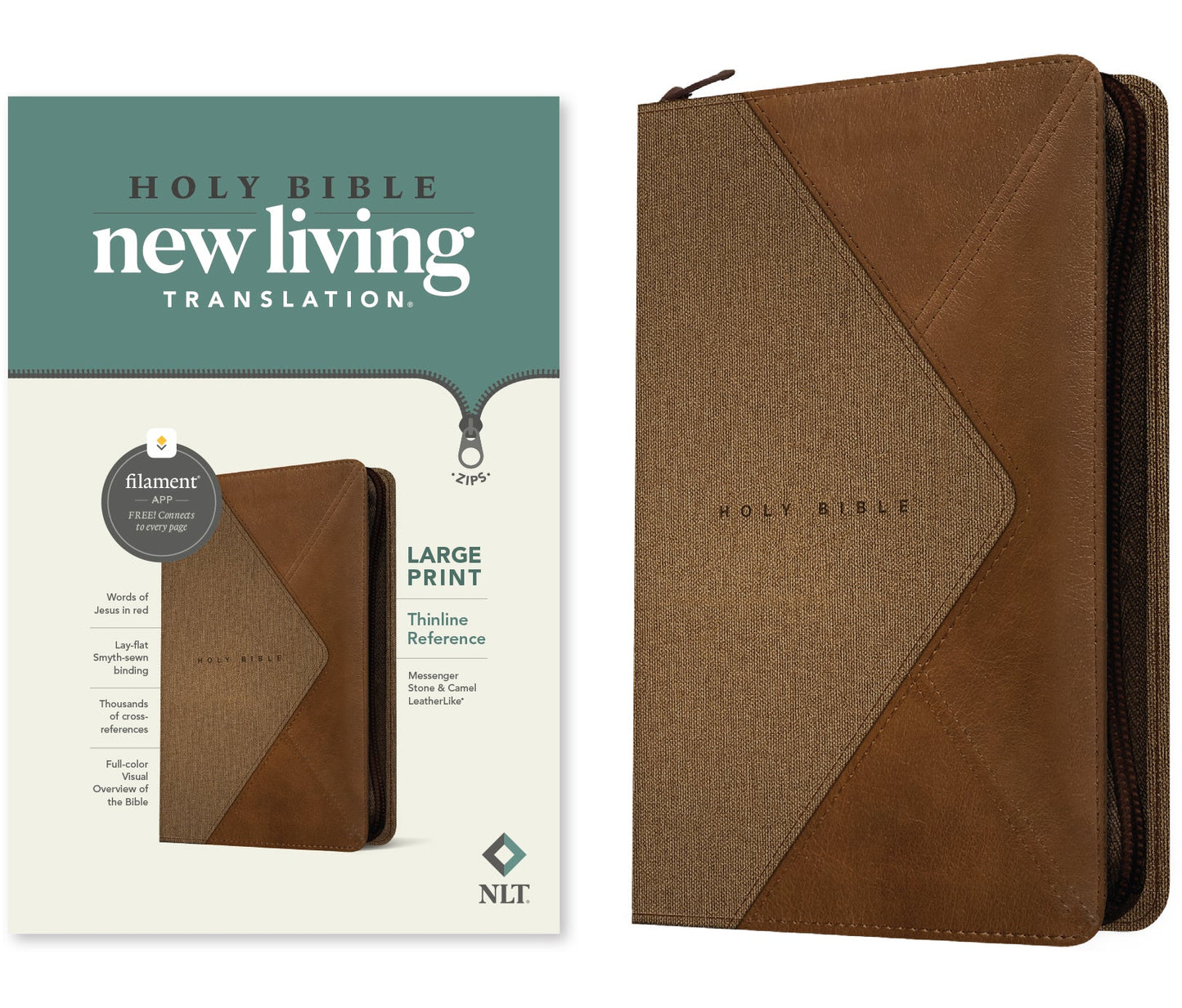 NLT Large Print Thinline Reference Zipper Bible, Filament - Re-vived
