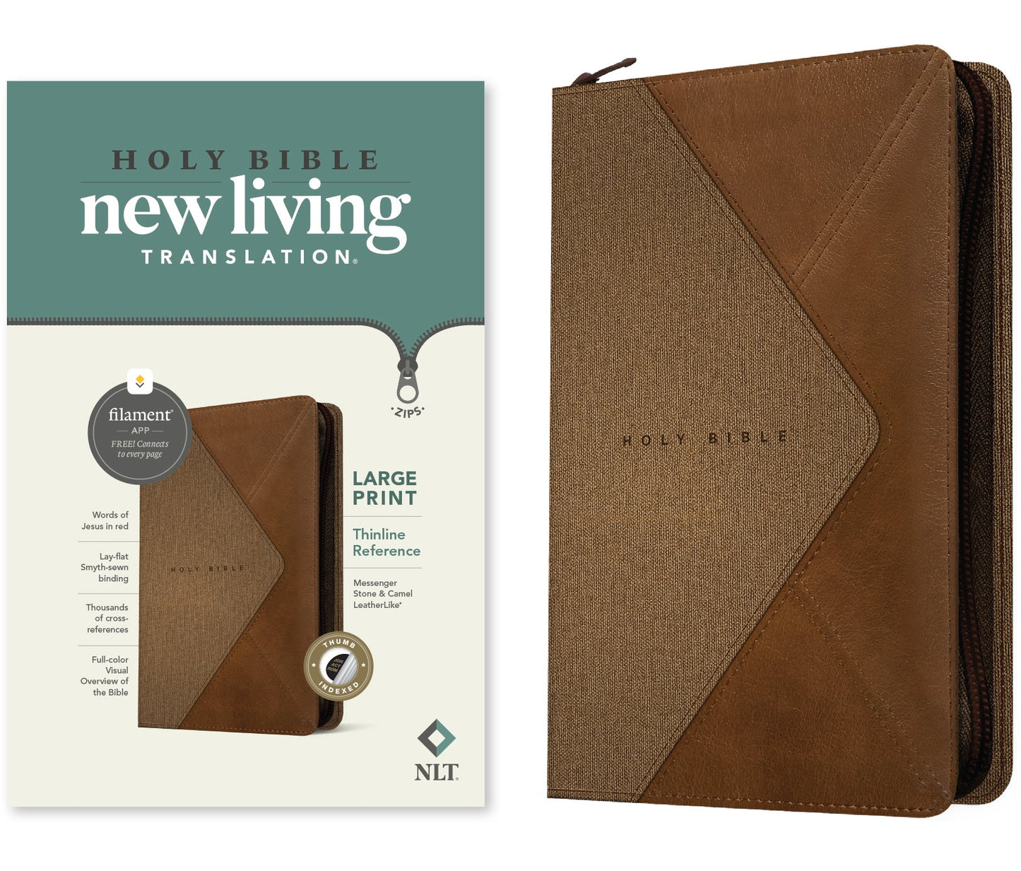 NLT Large Print Thinline Reference Zipper Bible, Filament - Re-vived