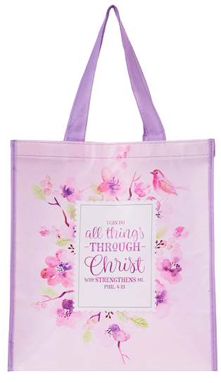 All Things Through Christ Non-Woven Tote: Floral/Phil 4:13