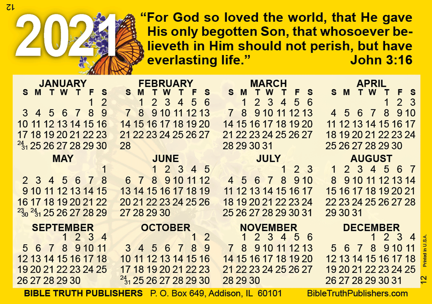 2021 English Gospel Pocket (Wallet) Calendar
