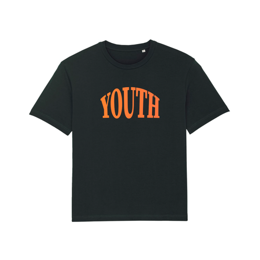 T-Shirt (Youth) Black with Orange/Red Gradient Writing