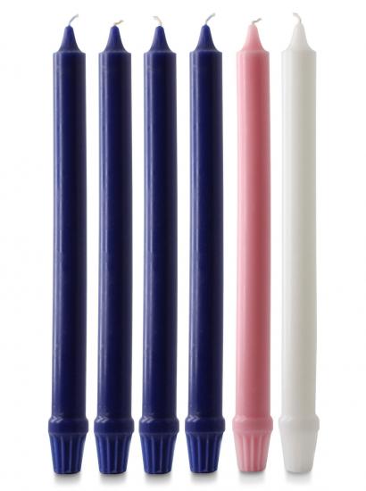 Advent Candles 12" x 1" - 4 Purple, 1 Pink, 1 White Fluted - Re-vived
