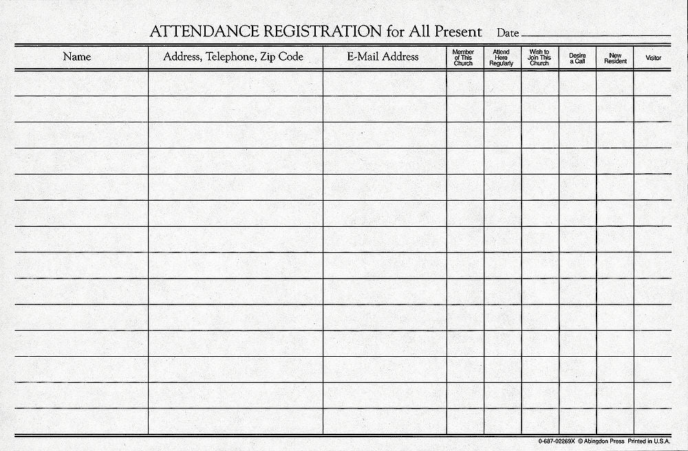 Attendance Registration Pad (Pkg of 12) - Re-vived