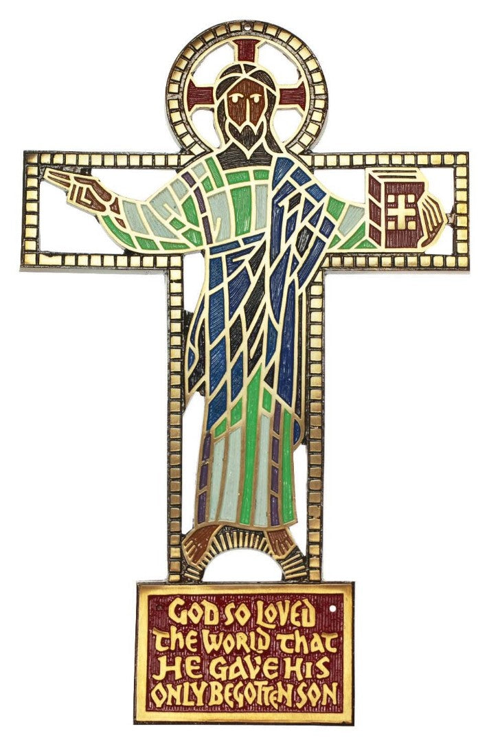 Bronze Wall Cross God So Loved - Re-vived