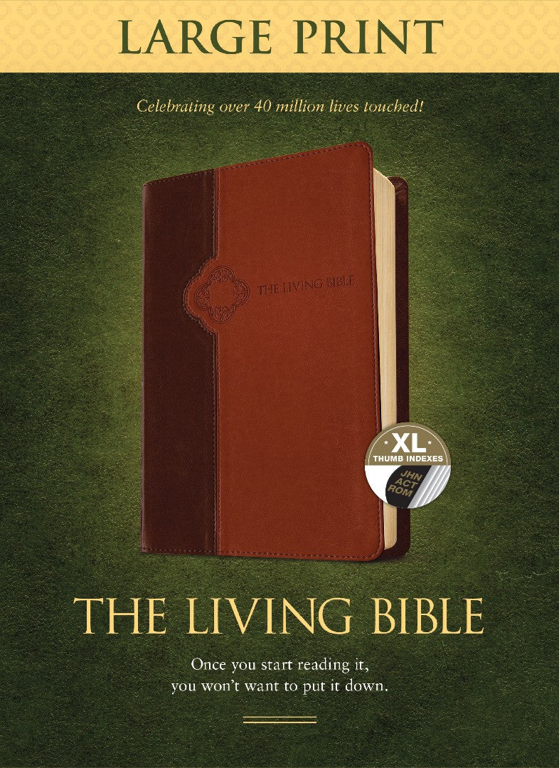 Living Bible Large Print Edition Brown/Tan, Indexed - Re-vived