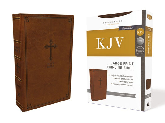 KJV Thinline Bible, Brown, Large Print, Red Letter Edition - Re-vived