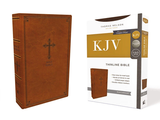 KJV Thinline Bible, Brown, Red Letter Edition, Comfort Print - Re-vived