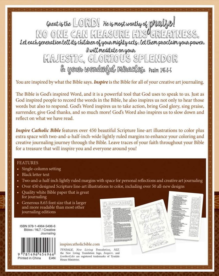 NLT Inspire Catholic Bible (LeatherLike, Dark Brown) - Re-vived