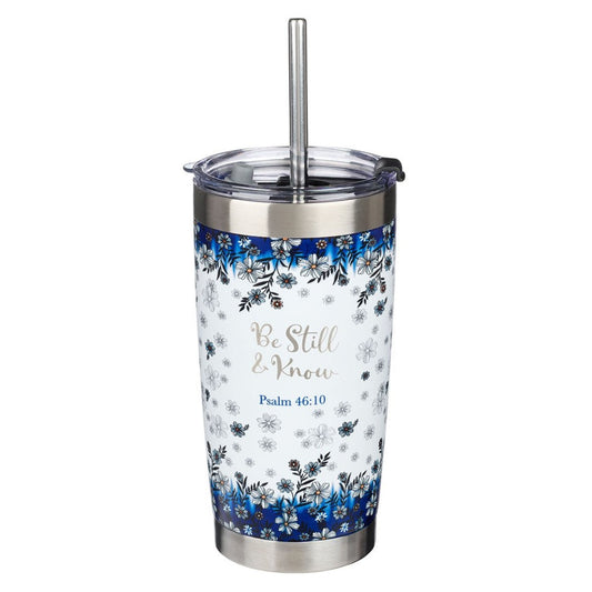 Be Still and Know Floral Stainless Steel Travel Mug - Re-vived