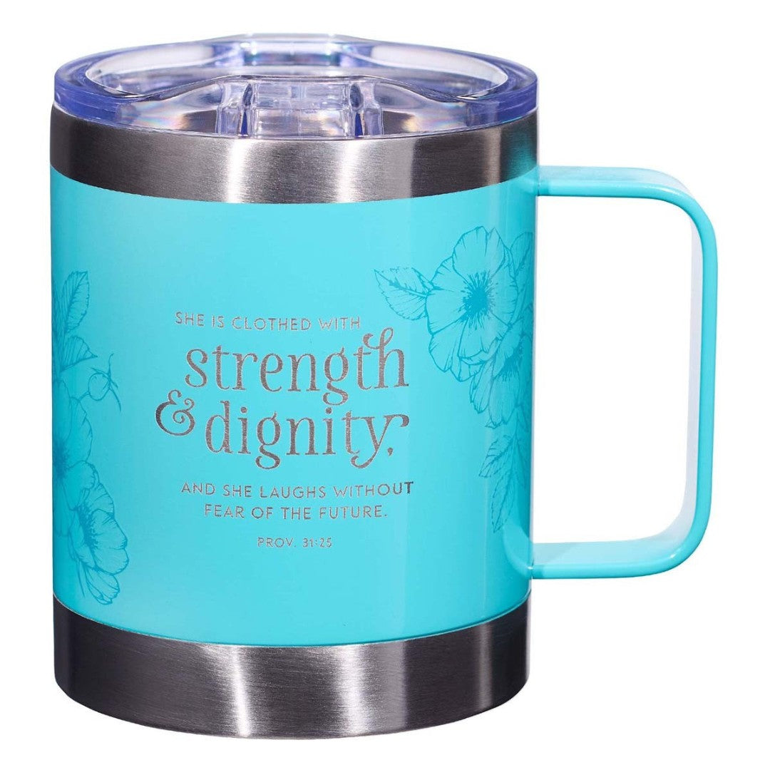 Strength & Dignity Teal Camp Style Stainless Steel Mug - Re-vived
