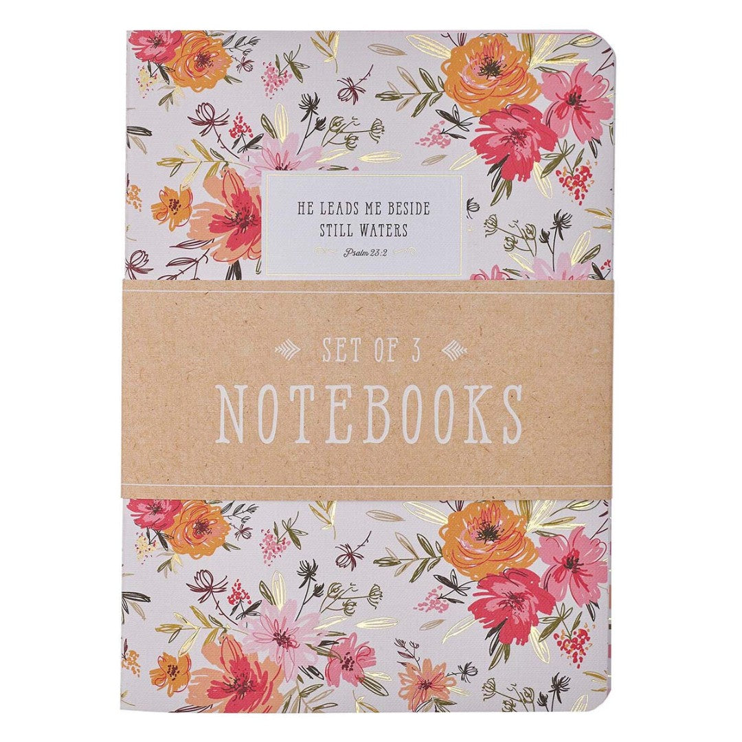 He Leads Me Floral Large Notebook Set - Re-vived
