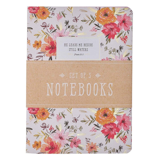He Leads Me Floral Large Notebook Set - Re-vived