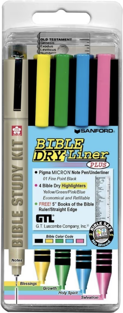Bible Dry Liner Highlighter Kit (4colour + Pigma Micron Pen) - Re-vived